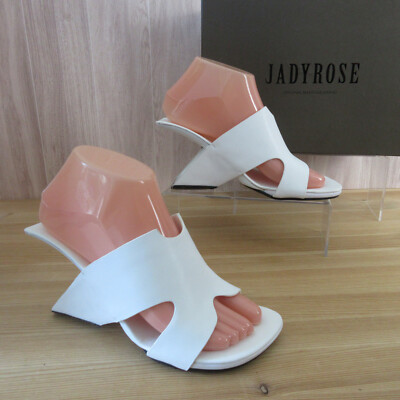 JADY ROSE Womens WIDE FIT White Leather Slide Sandals Open Heels Square  Toe