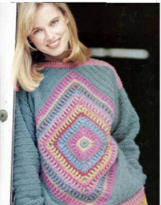 Häkelanleitung COPY riesiger Granny Square Pullover 42-50 cm flauschig dk 48