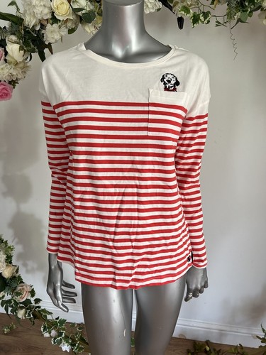 Joules Marina Top Größe 8 & 12 Übergröße lockere Passform rot Hund creme gestreift NEU OZ80 - Bild 2 von 20