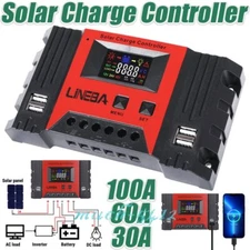 PWM Solar Charge Controller 100A/60A/30A 12V 24V 48V 4USB Battery PV Regulator