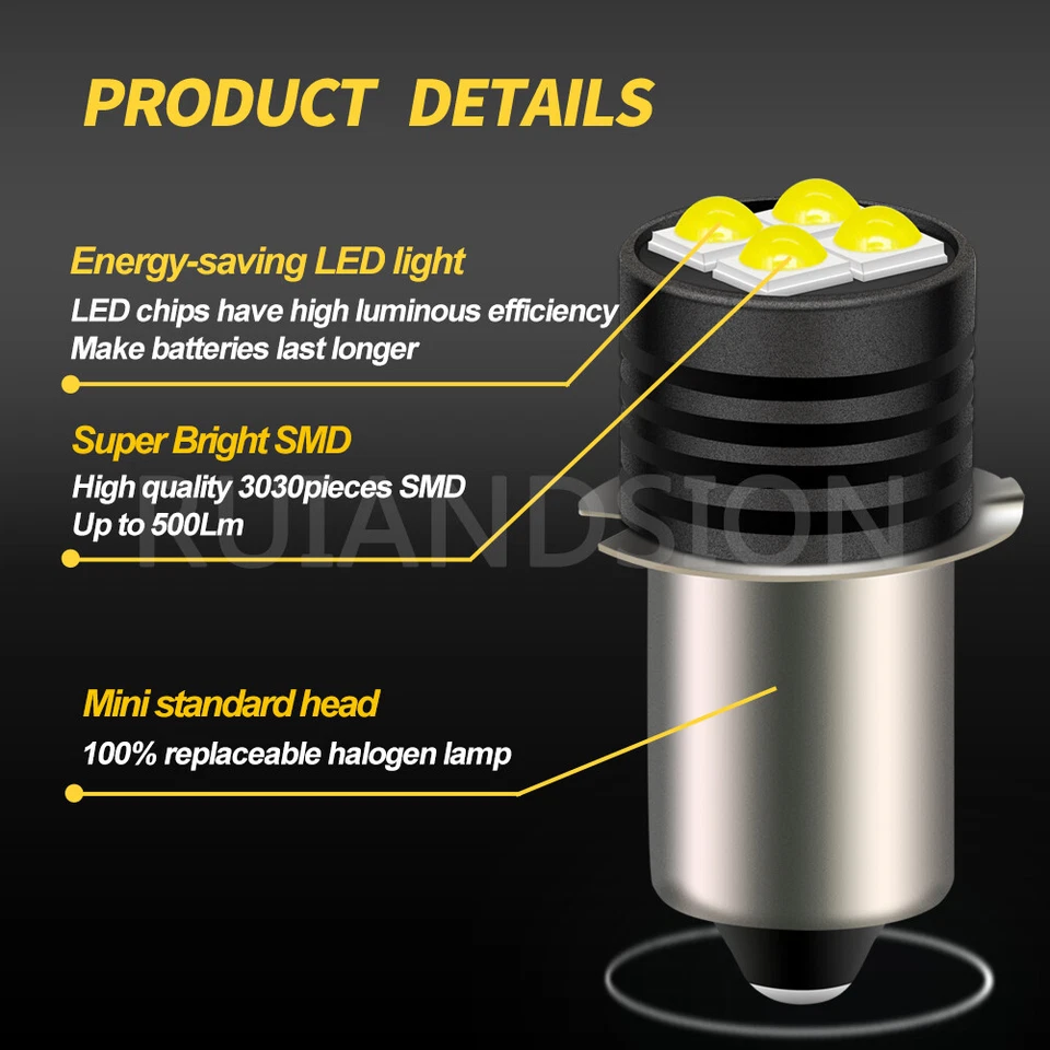 Upgrade 3V P13.5S PR2 PR3 Lanterna LED Lanterna Cabeça Lâmpada Branca - Imagem 2 de 4