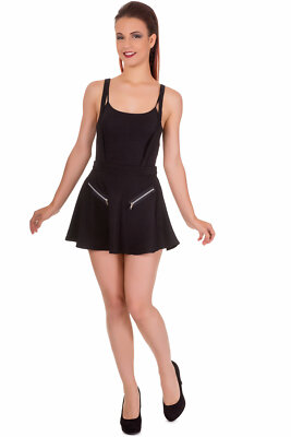 Womens Black Gothic Punk Emo Rockabilly High Life Pinafore Skirt BANNED Apparel