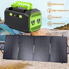 200W Peak Power Bank Portable Charging Station+AC Outlet w/ Foldable Solar Penal