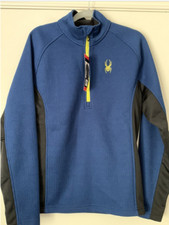 SPYDER MEN'S OUTBOUND 1/4 ZIP SWEATER BLUE/YELLOW MEDIUM NWT