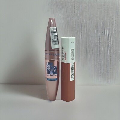 Maybelline Mascara Lash Sensational Black +Super Stay Matte Ink Lipstick 65 Set