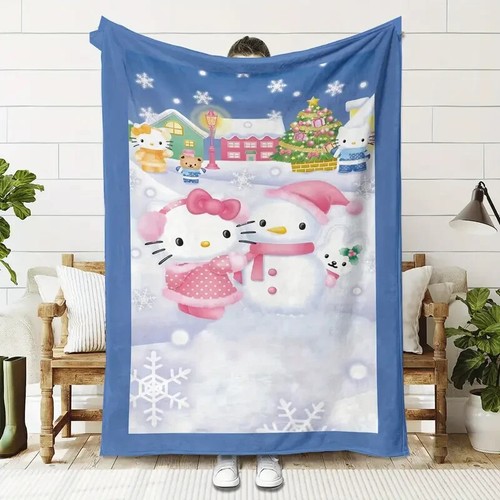 Sanrio Hello Kitty Christmas Throw Blanket Holiday Snowman Fleece Plush Blanket - Picture 15 of 15