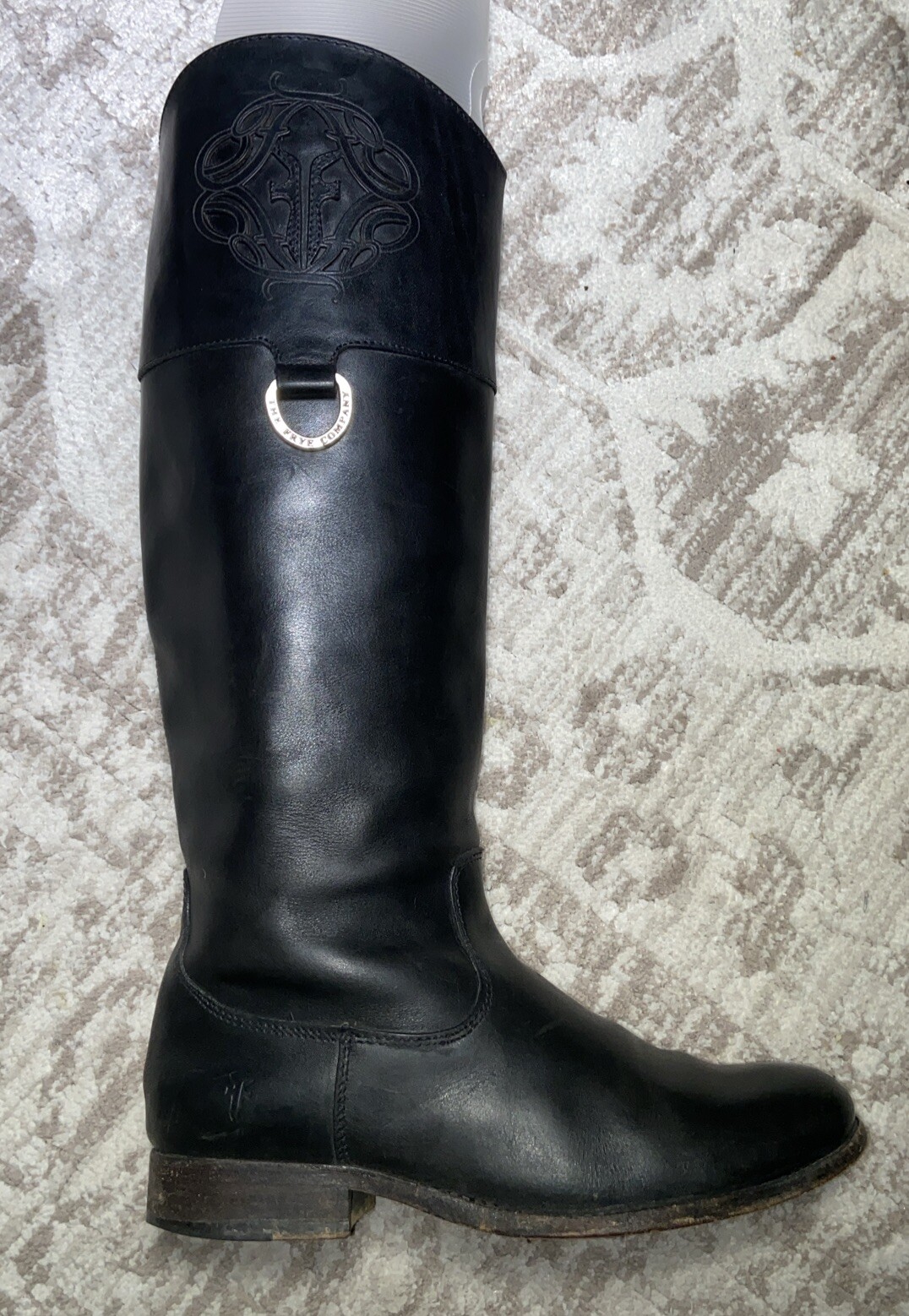 Frye Monogram Tall Leather Riding Boot Melissa Women 8.5 B Black Logo 76435