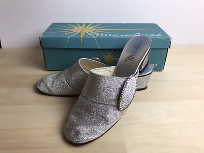 NITE AIRES Leisure Lovelies Vintage Metallic Mules Shoes Slippers Size  Box