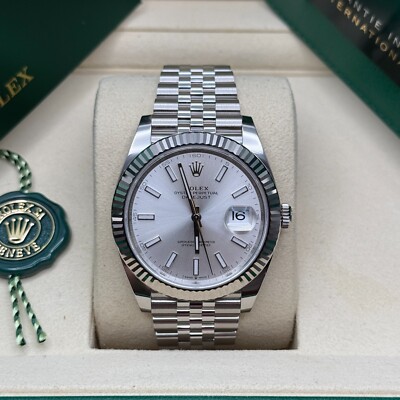 Rolex Datejust 41 NEW 2025 Silver Index Dial Stainless Steel Fluted Jubilee
