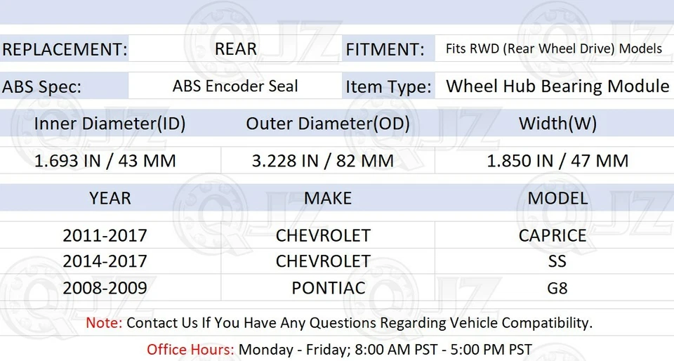 [TRASERO (cantidad 2 piezas)] Unidad de cojinete de cubo de rueda para Pontiac G8 2008-2009 sedán GT GXP Foto 2 de 4