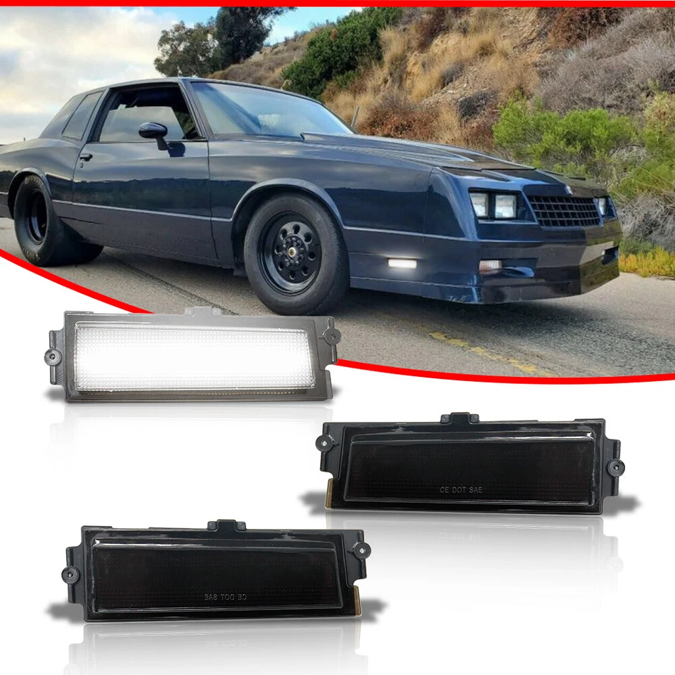 For 1981-1988 Chevy Monte Carlo SS Smoke Lens White LED Front Side Marker Lights - Image 2 of 4