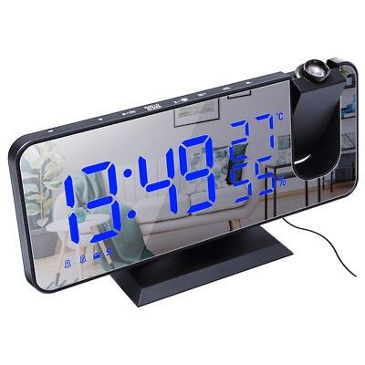 Projection Alarm Clock Radio Digital Alarm Clock 4 Dimmer & 180° Rotable & 2 ...
