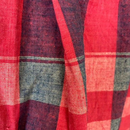 Antique French small apron c1850 or earlier blue red Vichy check textile MG mon - Picture 5 of 7