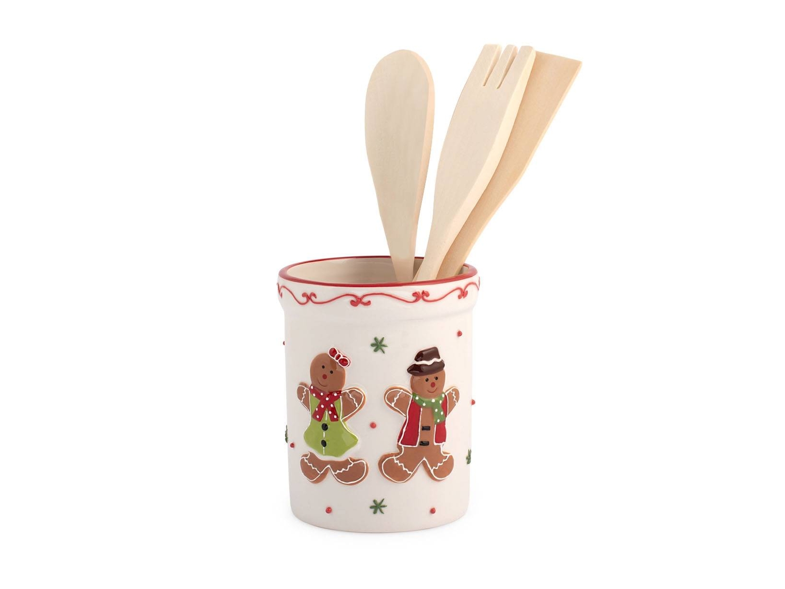 H&h Gingerbread Porta Mestoli, Ceramica, Con 3 Mestoli fantasia natalizia