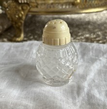 Vintage glass Salt Shaker Plastic Lid 2” tall Made In USA