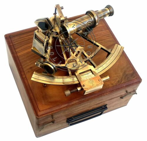 20,3 cm de poids vintage allemand sextant maritime pièce de collection boîte en bois 8 pouces - Photo 1/8