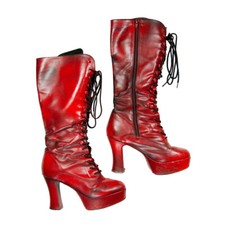 Funtasma Knee High Heel Platform Boots Exotica-2020 Lace Up Zip Punk Sprayed Red
