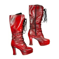 Funtasma Knee High Heel Platform Boots Exotica-2020 Lace Up Zip Punk Sprayed Red