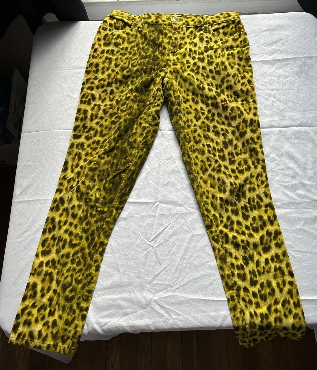 Vintage Moschino velvet leopard pants. Yellow.waist Altered-See