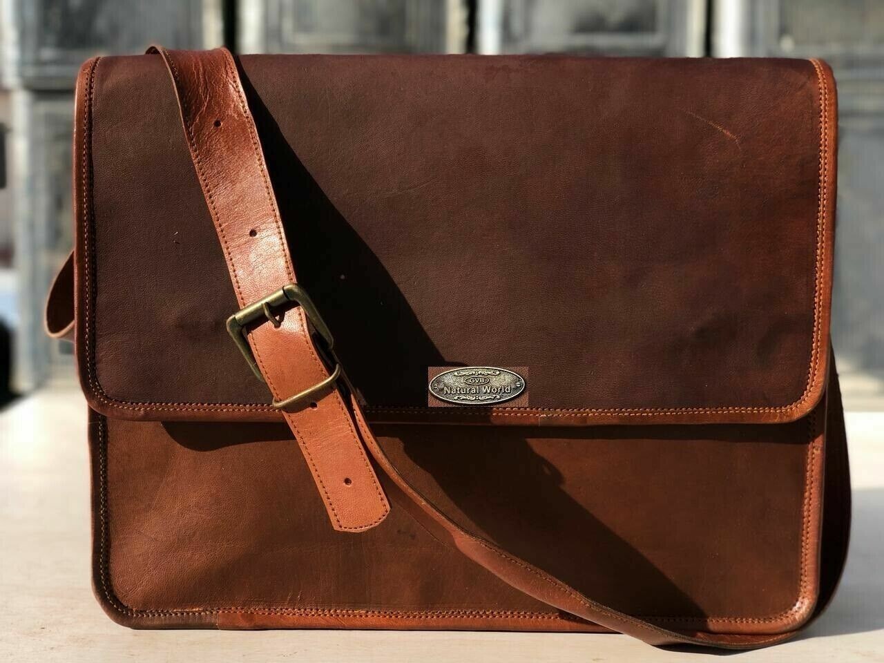Stylish Men's Leather Laptop Messenger Bag for Office & Work