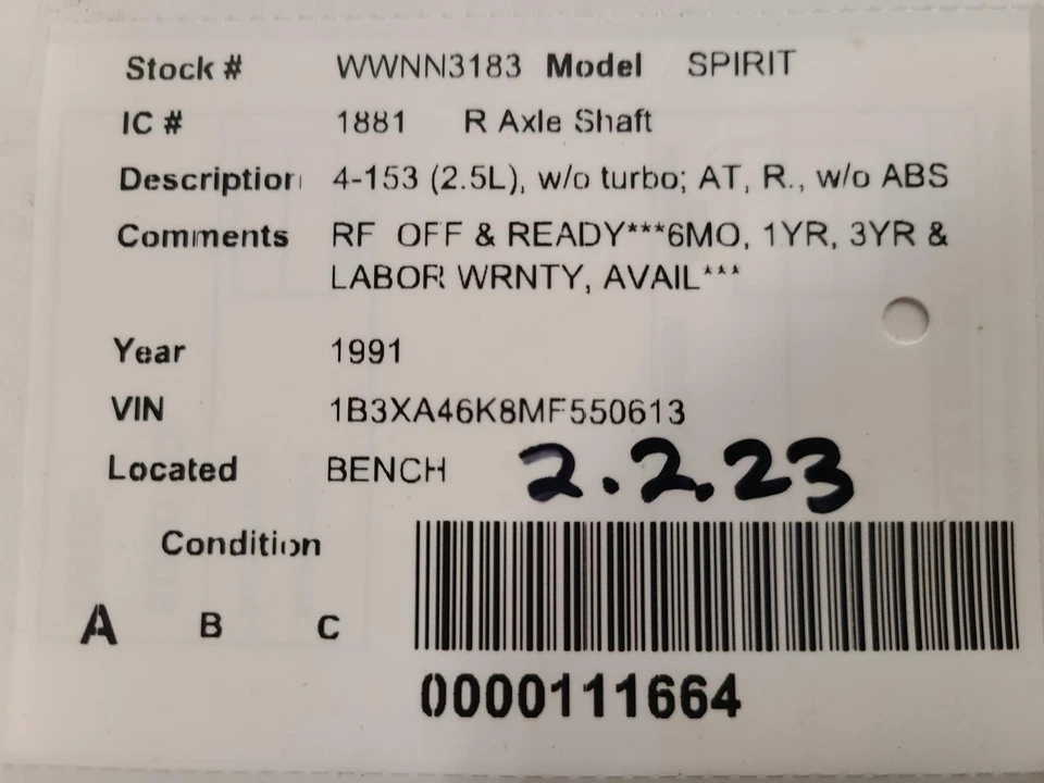 Eje de transmisión derecho usado se adapta a: Dodge Spirit 6-181 1991 3,0 L sin ABS gris derecho Foto 4 de 4
