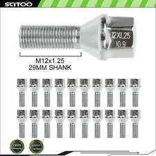 20 piece 12x1.25 silver Chrome Conical Cone wheel lug Bolts shank 28 mm