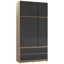 240cm 6 Sliding Door 4 Drawer Wardrobe Clothes Storage Hanging Rail Bedroom