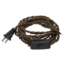 15Feet 18/2 Cloth Covered Lamp Cord with Plug with Stripped Ends Brown