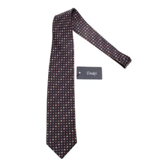 Drake's NWT Neck Tie Dark Blue with Orange & White Geometric Pattern 100% Silk