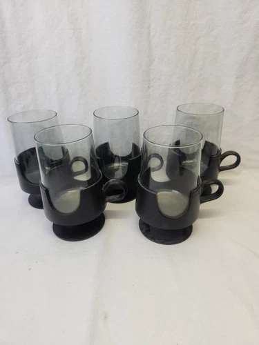 Vintage Glas-Snap by Corning Mugs Hot / Cold, Mcm Glassware, Set Of 5 