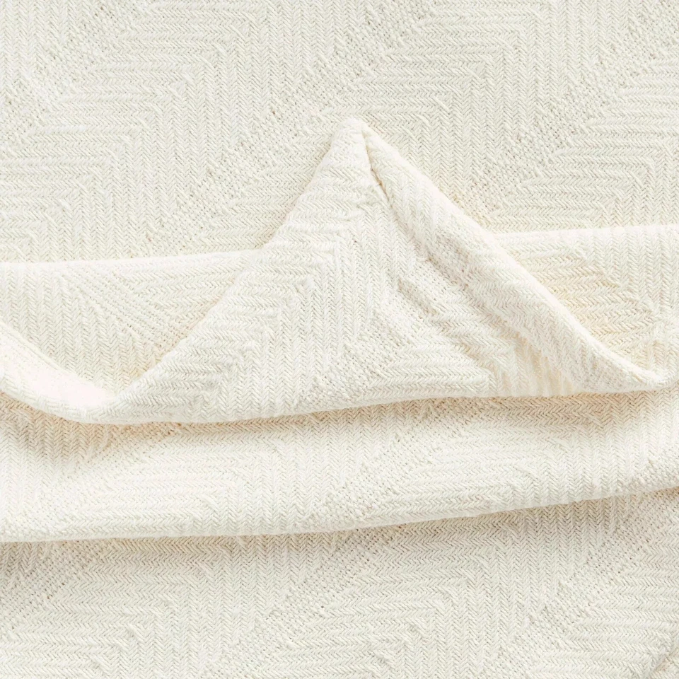 Eddie Bauer Home Twin Off-White Ivory Herringbone Cotton Blanket 66" x 90" - Image 3 of 3