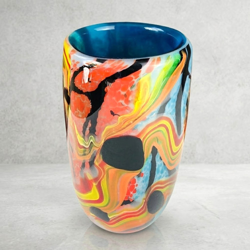 RARE! Dale Tiffany Murano Style Colorful Swirl Abstract Art Glass 8.75" Vase