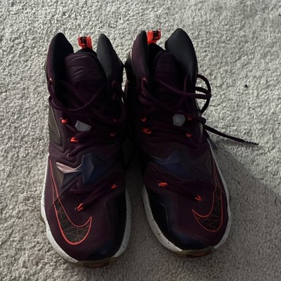 Nike LeBron 13 High Top Basketball Sneakers Purple Orange White Lace Up