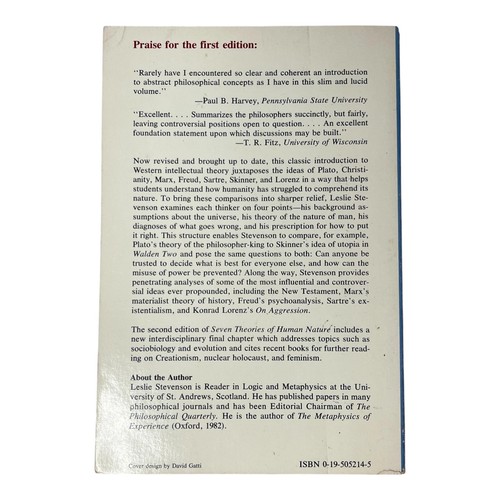 Seven Theories of Human Nature Leslie Stevenson 2nd Ed 1987 Paperback Book - Picture 2 of 8