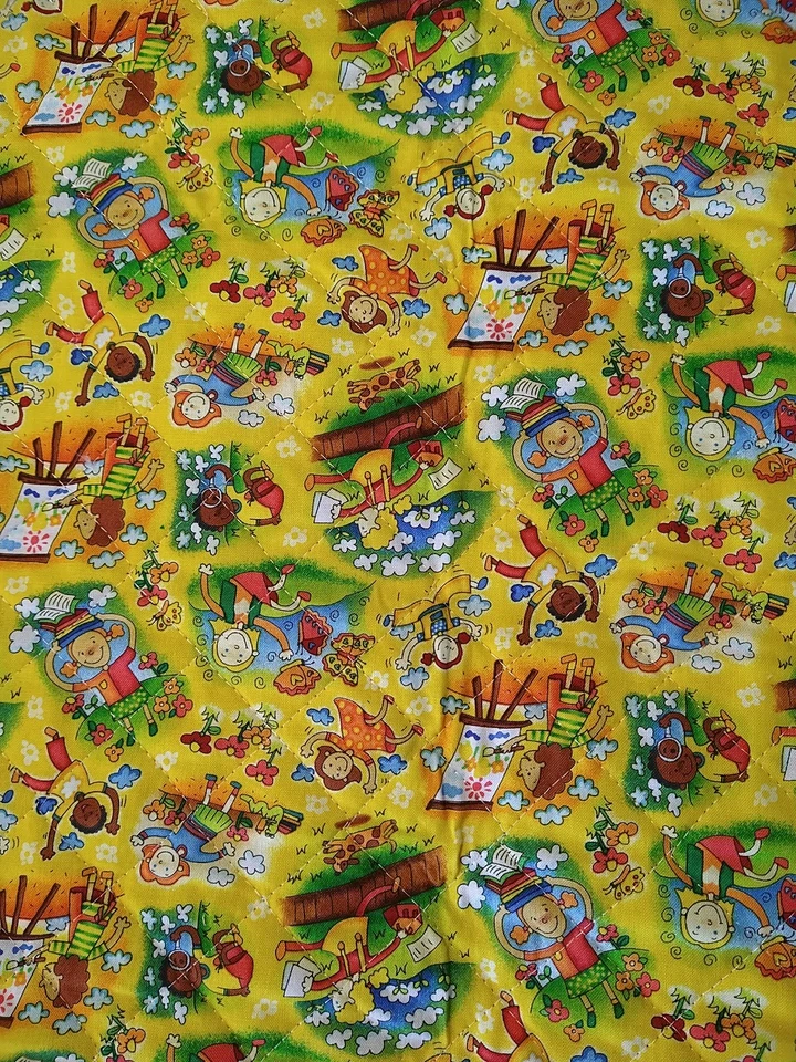 Back To School Pre-quilted Double fabric 20x43" Yellow Red Playground Words - Image 3 of 4