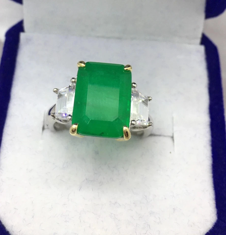 8.00 Ct Emerald Cut Natural Emerald & Diamond Wedding 14K Ring White Gold Sz 6.5 - Image 2 of 4
