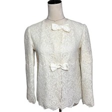 Vintage Lily of France Ivory Lace Bow Formal Jacket Small Coquette Romantic