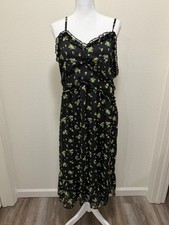 No Boundaries black and yellow floral sundress, ruffles, spaghetti straps, XXXL