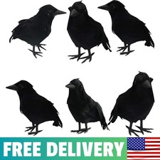 6Pack Halloween Black Feathered Crows Decor, Holiday Decoration For Indoor