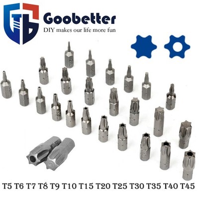 Torx Pin Security Hexagonal Bits 1/4'' Hex Drive With Hole/ Nohole T5 T6 T7 - T45