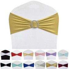 50 PCS Gold Spandex Chair Sashes Bands Stretch Ties Bows With Buckle Slider