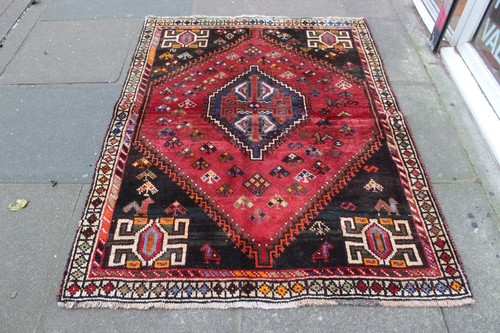 Vintage Hand Made Traditional Oriental Wool Red Black Large Rug 160x125cm