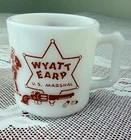 Vtg 1950S WYATT EARP MILK GLASS MUG CUP RED HAZEL ATLAS WESTERN US MARSHALL MCM