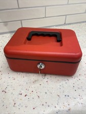 Helix Metal Cashbox With Lock And Top Handle One Key In Great Condition Red