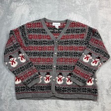 Croft  Barrow Cardigan Gray Womens XL Christmas Snowman Wool Snowflake Cozy
