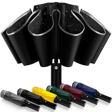 ExploreBliss Inverted Automatic Travel Umbrella with Reflective 46inch, Black