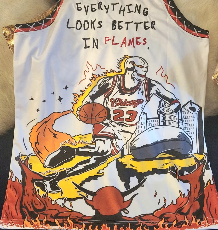 Camiseta deportiva de baloncesto blanca Brand X Chicago Flames Foto 3 de 4