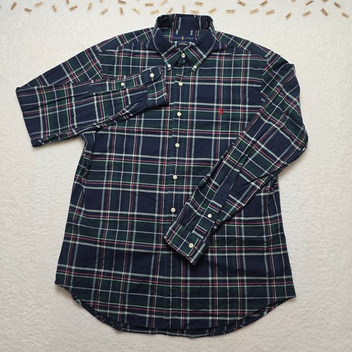Ralph Lauren Shirt Men XL Blue Plaid Classic Slim Fit Stretch Oxford Button Down - Picture 2 of 17