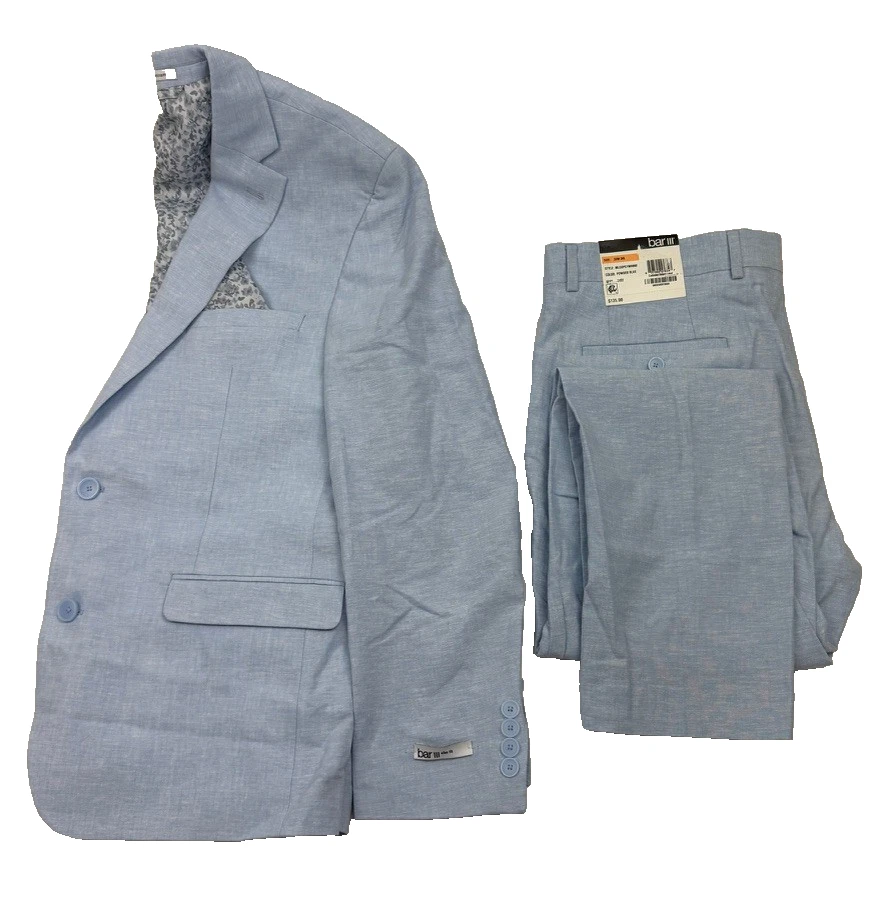 $495 NUEVO BAR III Hombres 40S Azul Delgado Lino 2 Piezas Traje con Pantalones de Vestir 33x30 Foto 2 de 4