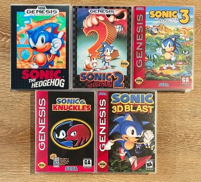 Replacement Cases Only - Sonic The Hedgehog 1-2-3, Knuckles, 3D Blast - NO GAME